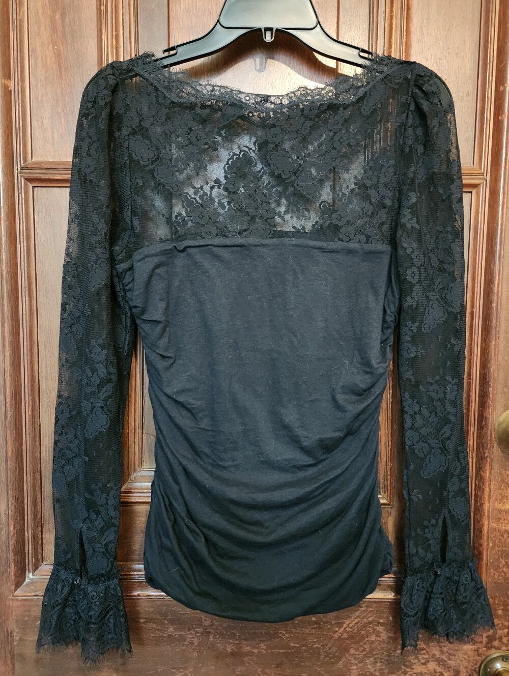 VINTAGE ARCHIVE Rugby Ralph Lauren Black Lace Ruched Blouse-RARE Y2K-Medium - Picture 3 of 12